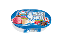 Koral 4 Maxi smaki Lody śmietankowe owoce leśne malinowe czekoladowe 1,5 l