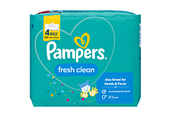 Pampers Fresh Clean Chusteczki nawilżane, 4 opakowania = 208 szt