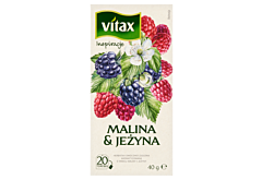 Vitax Inspiracje Herbatka owocowo-ziołowa aromatyzowana o smaku maliny i jeżyny 40 g (20 x 2 g)