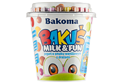 Bakoma Bakuś Milk & Fun Jogurt o smaku waniliowym z drażami 135 g