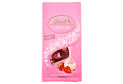 Lindt Lindor Pralinki z białej czekolady z kawałkami truskawek i śmietankowym nadzieniem 100 g