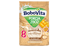 BoboVita Porcja zbóż Delikatna mleczna owsianka z ryżem mango-marakuja-banan po 8 miesiącu 210 g