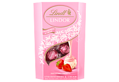 Lindt Lindor Pralinki z białej czekolady z kawałkami truskawek 200 g